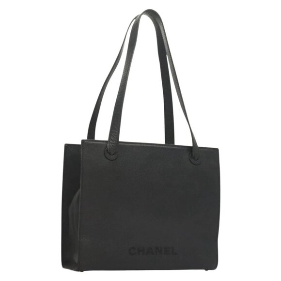 CHANEL Tote Bag Grained Calf Skin Black CC Auth - Picture 1 of 15